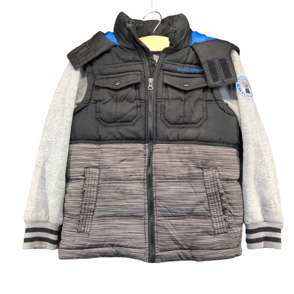 Weatherproof Boy's Puffer Jacket Blue 7 Zip Front Long Sleeve Hooded Zip Front - Picture 1 of 16
